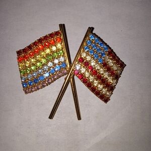 Vintage Rhinestone American Flag With Gay Pride Flag Pin Brooch